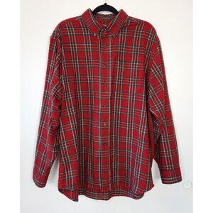 L.L.Bean Men's 100% Cotton Red Plaid Button Up Flannel Shirt, Large, Gorpcore